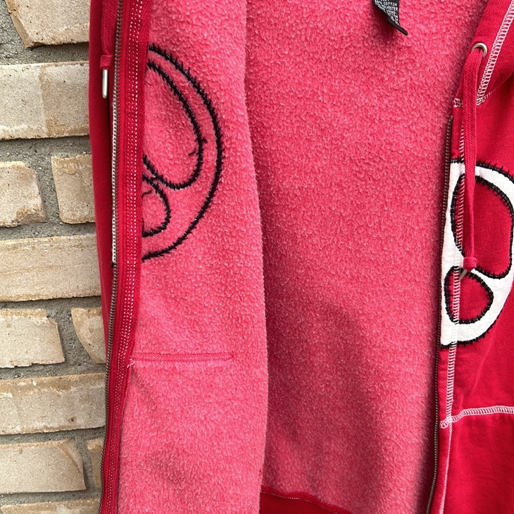 Lucky Brand Vintage Inspired Full Zip Jacket Sweatshirt Hoodie Peace Sz S Red - Picture 8 of 16